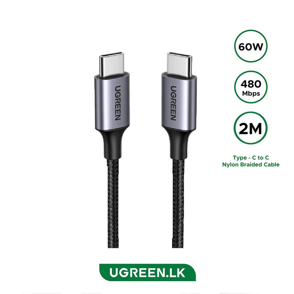 Ugreen US261 Type-C to Type-C 60W Fast Charging Cable 1m (2pcs) - Black