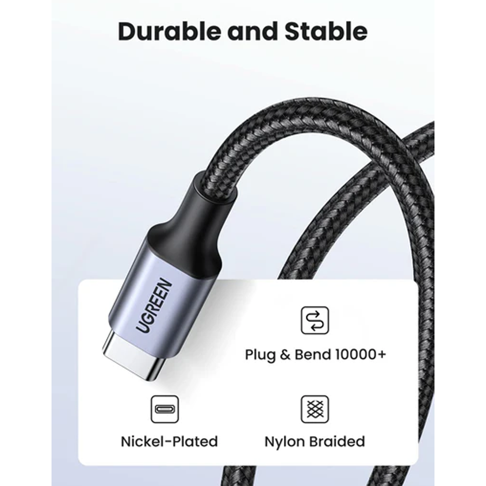 Ugreen US261 Type-C to Type-C 60W Fast Charging Cable 1m (2pcs) - Black