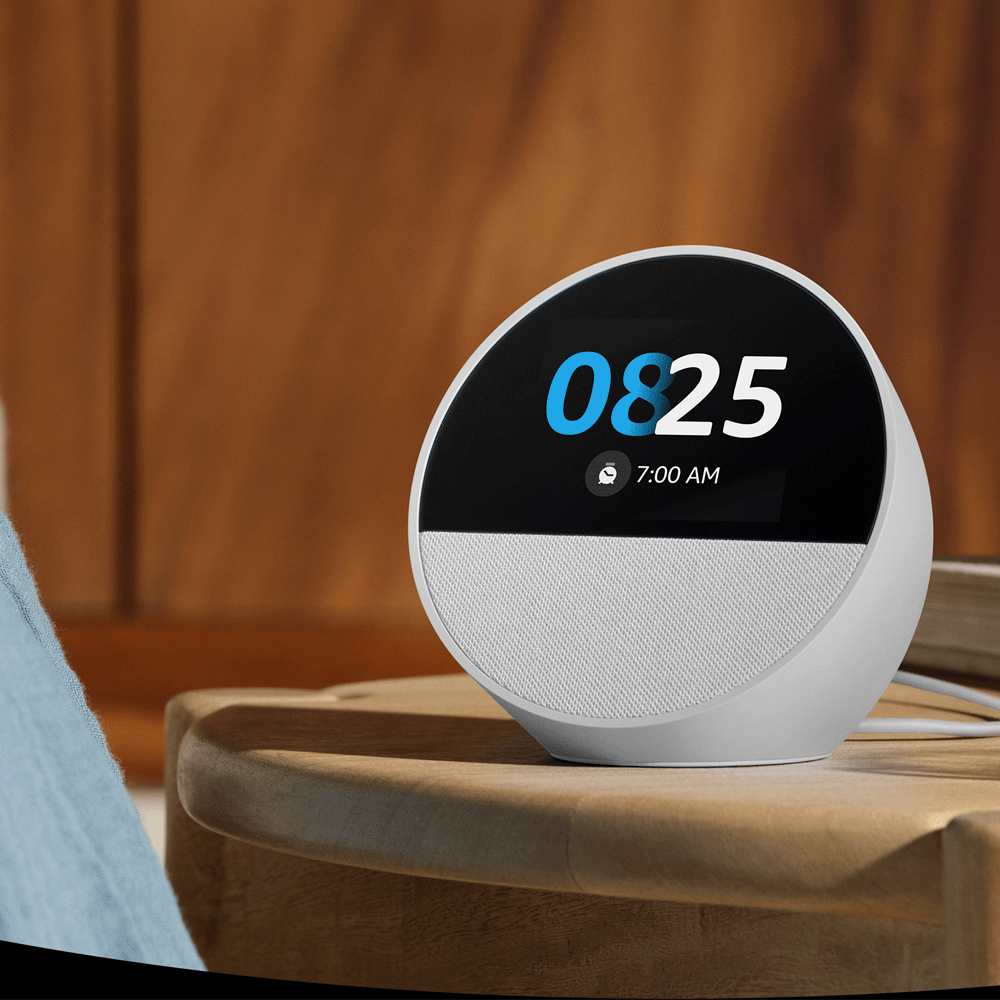 Amazon Echo Spot Smart Speaker & Alarm With Alexa - White