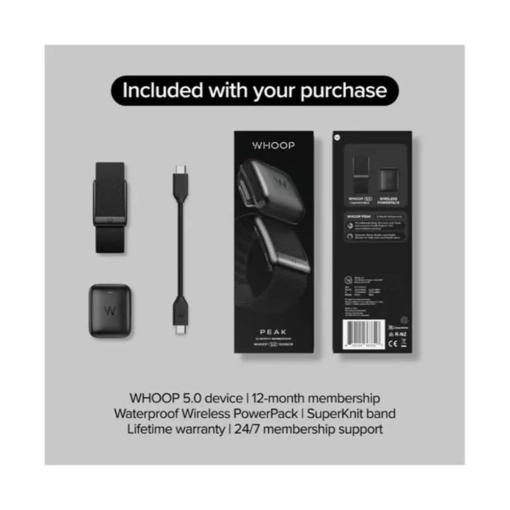 WHOOP Peak Fitness Tracker Band With 12-Month Membership - Black