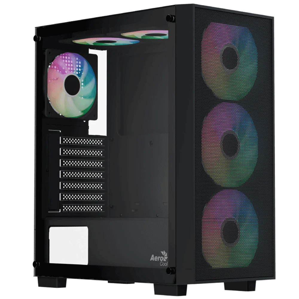 AeroCool B509A Flow ARGB Gaming Mid Tower Case + Lux 80 Plus Bronze 650W Power Supply  - Black
