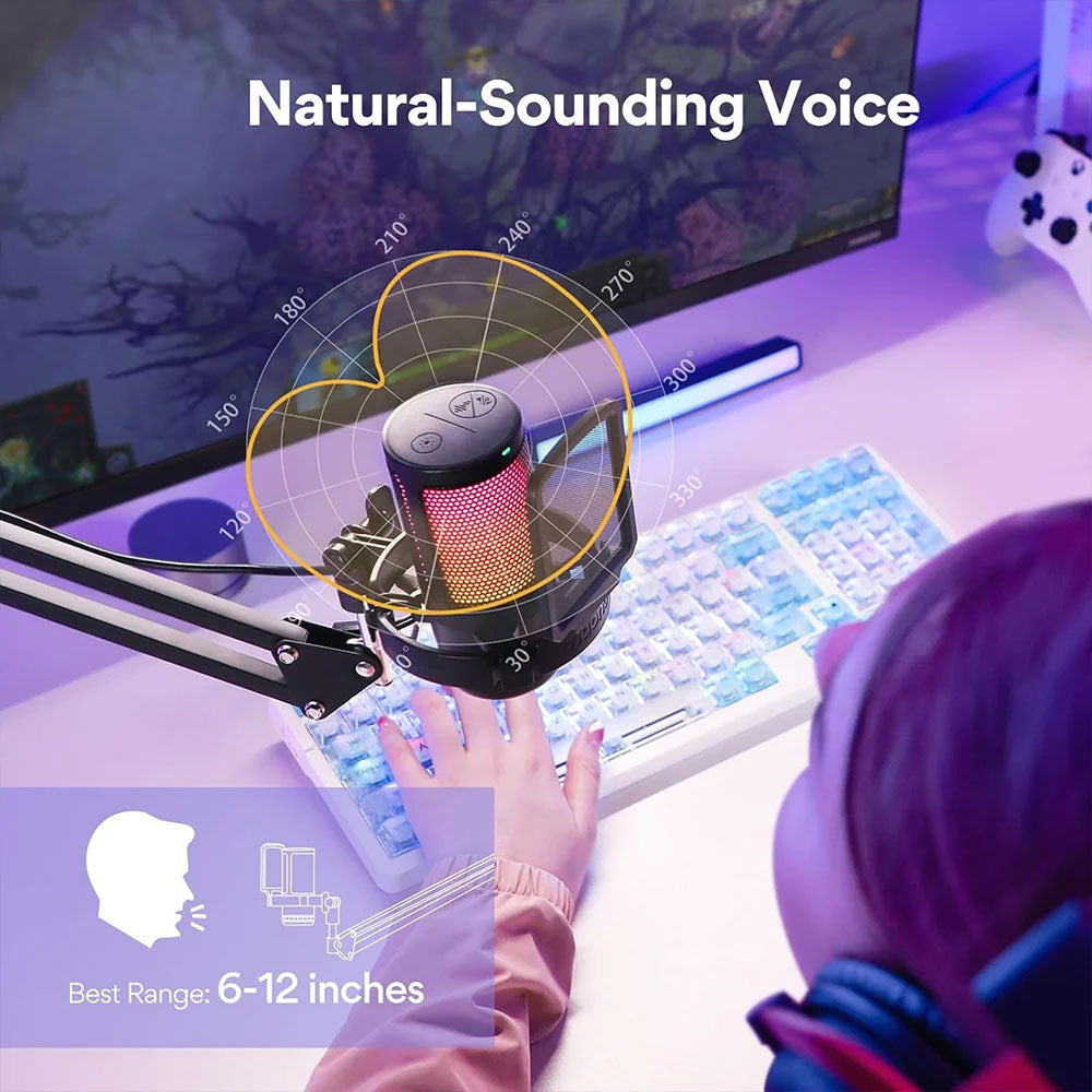 Maono DGM20S RGB Gaming Wired Microphone With Boom Arm - Black