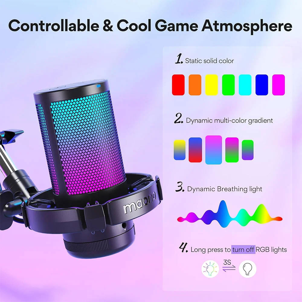 Maono DGM20S RGB Gaming Wired Microphone With Boom Arm - Black