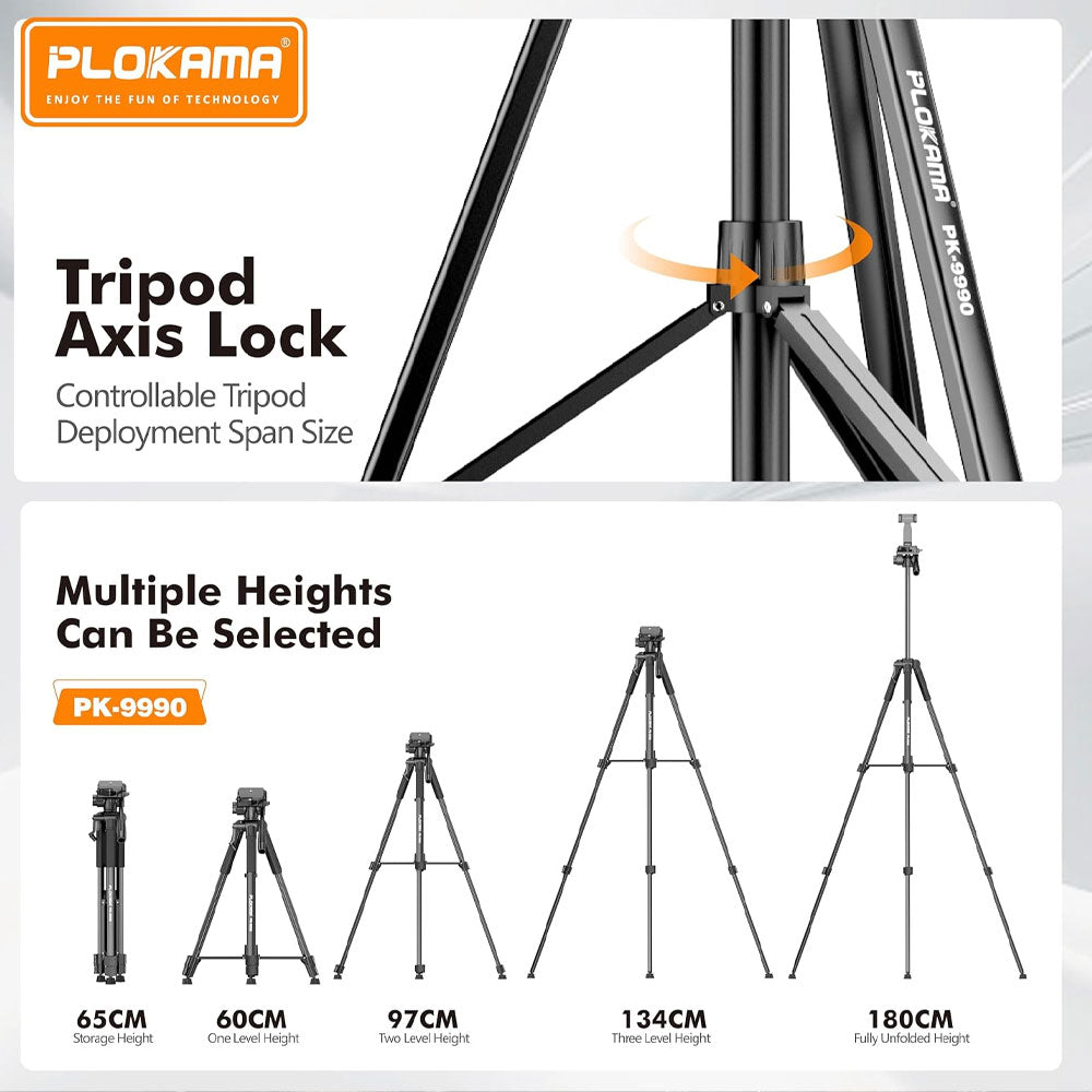 Plokama PK-9990 Camera/Camcorder Tripod 1.80m with Remote Control