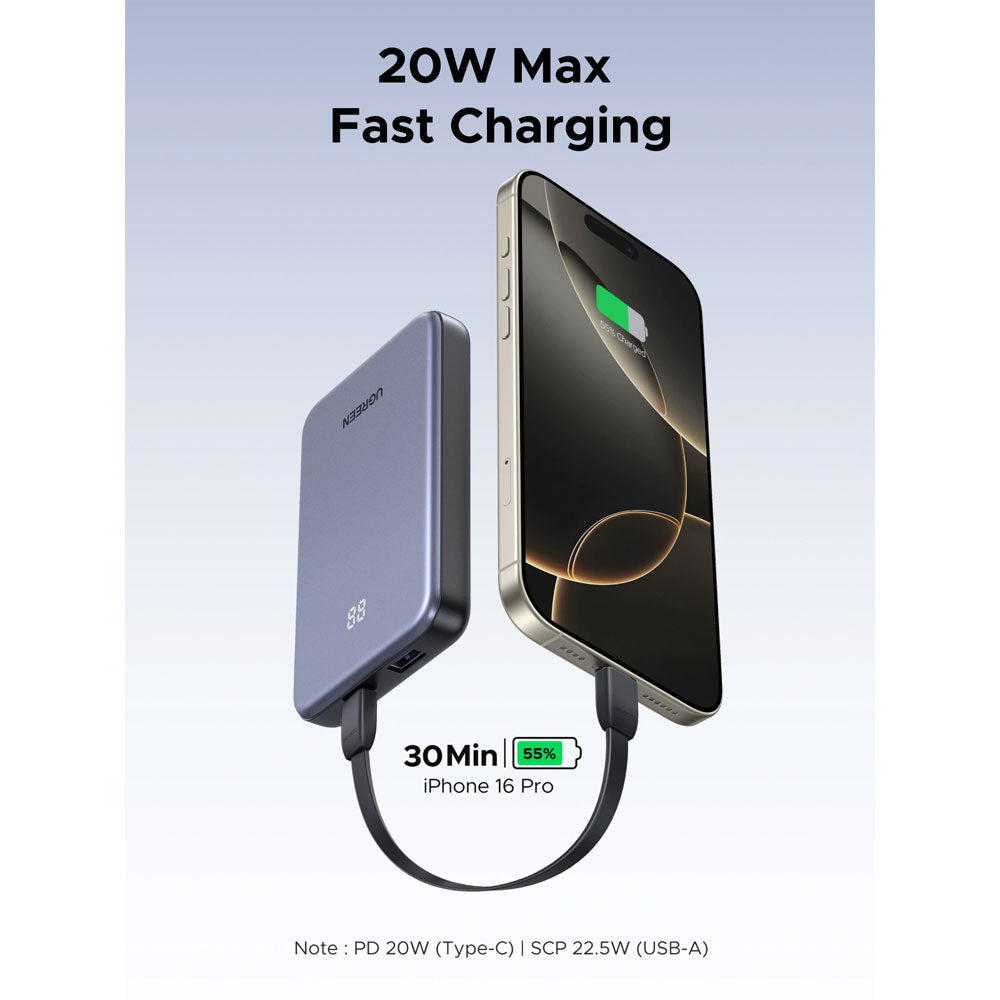Ugreen PB507 75131B 20W IOS / 22.5W Android Fast Charging Power Bank 10000mAh - Gray