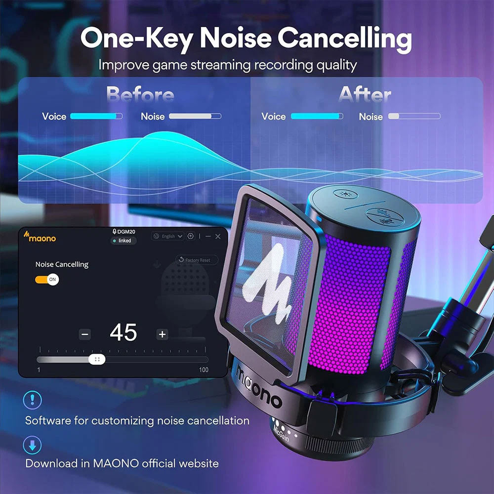Maono DGM20S RGB Gaming Wired Microphone With Boom Arm - Black