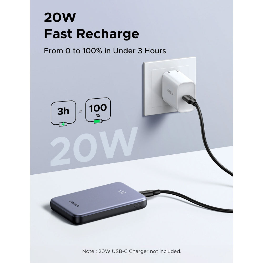 Ugreen PB507 75131B 20W IOS / 22.5W Android Fast Charging Power Bank 10000mAh - Gray