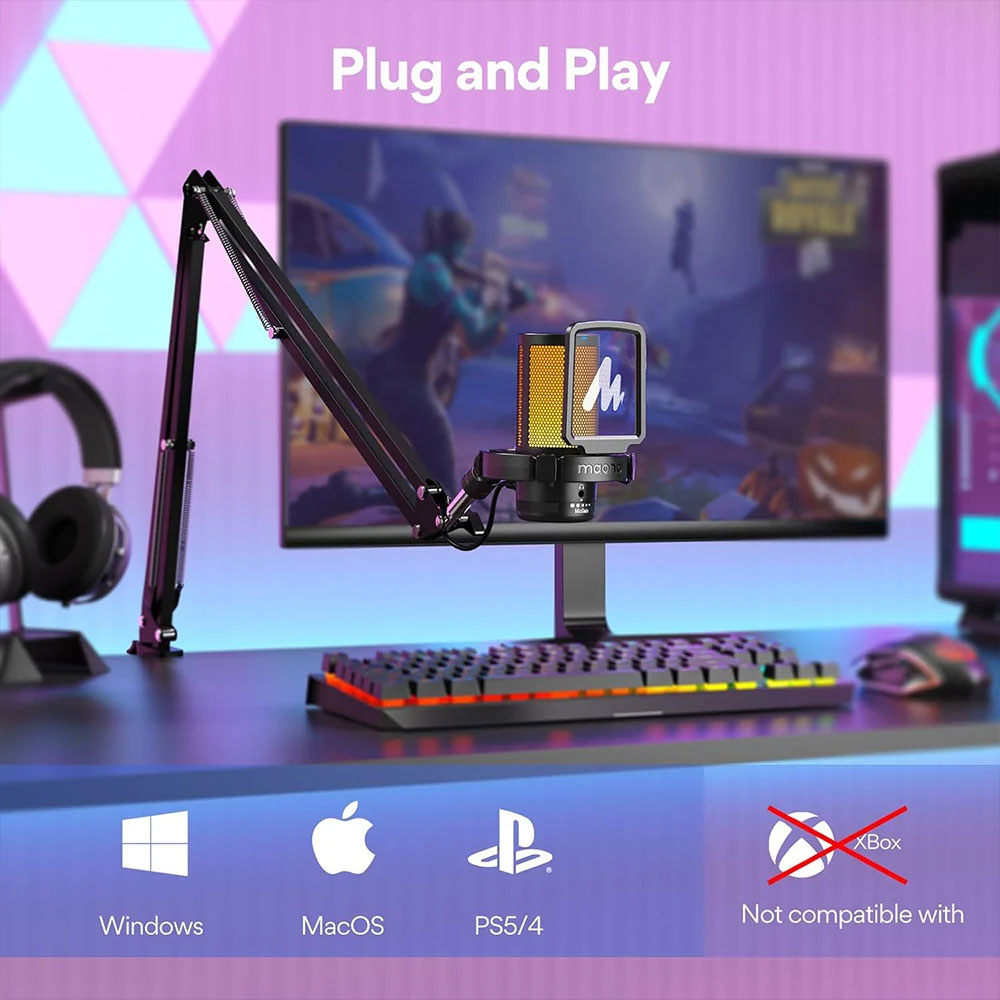 Maono DGM20S RGB Gaming Wired Microphone With Boom Arm - Black