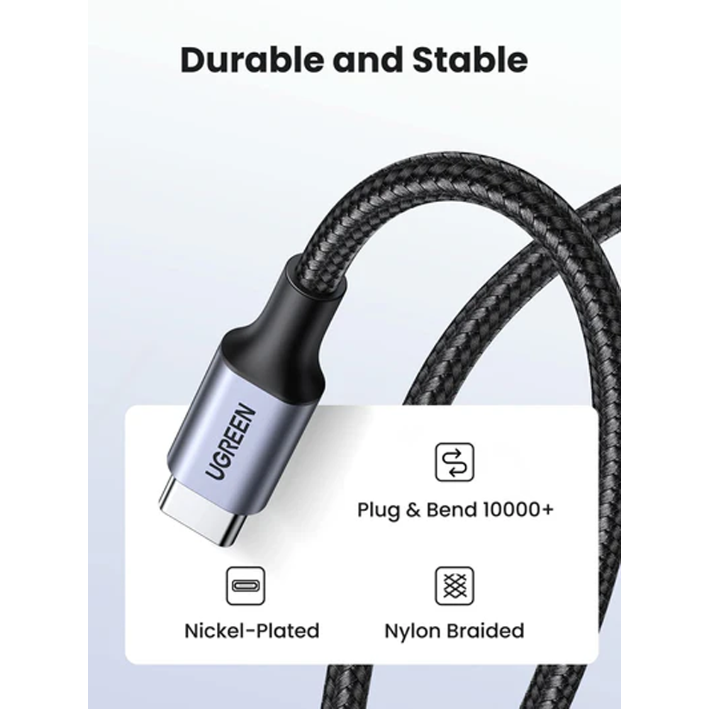 Ugreen US261 50150 60W Type-C to Type-C Round Cable 1m - Gray/Black