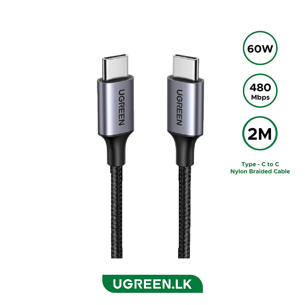 Ugreen US261 50150 60W Type-C to Type-C Round Cable 1m - Gray/Black